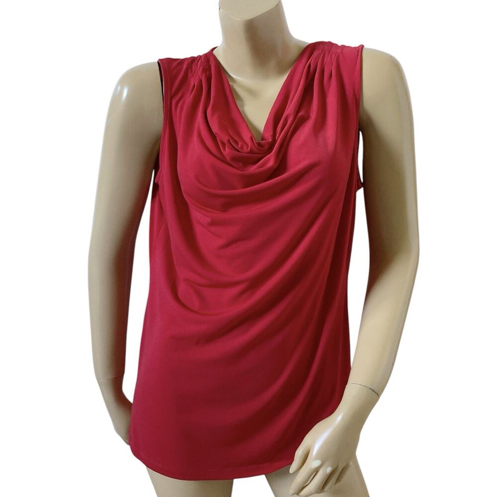 Rafaella Tank Top Womens L Red Cowl Neck Sleeveless Stretch Lightweight Blouse